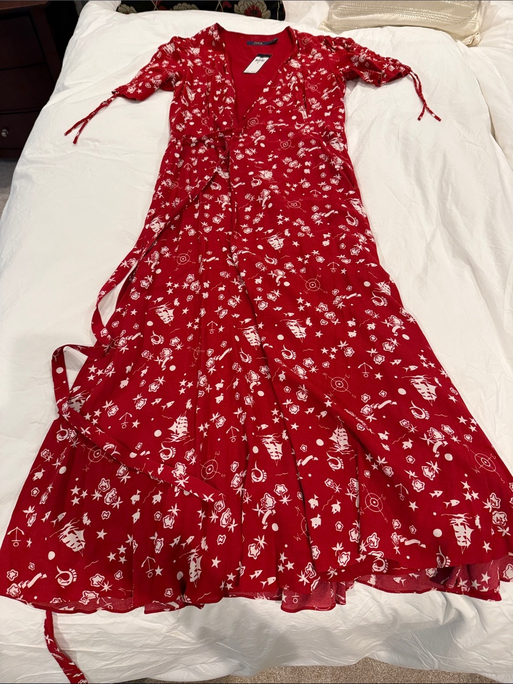 Polo by Ralph Lauren Red Wrap Maxi Dress with White Motif